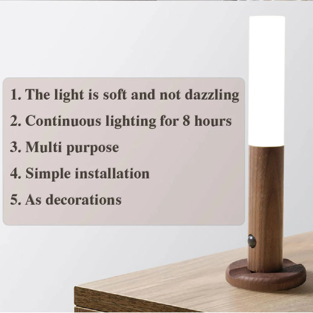 Auto LED USB Magnetic Wood Night Light Corridors Porch Lights PIR Motion Sensor 