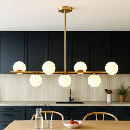 Gold Linear Pendant Light with Globe Shades