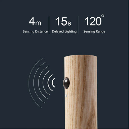 Auto LED USB Magnetic Wood Night Light Corridors Porch Lights PIR Motion Sensor 