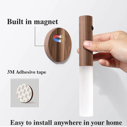 Auto LED USB Magnetic Wood Night Light Corridors Porch Lights PIR Motion Sensor 