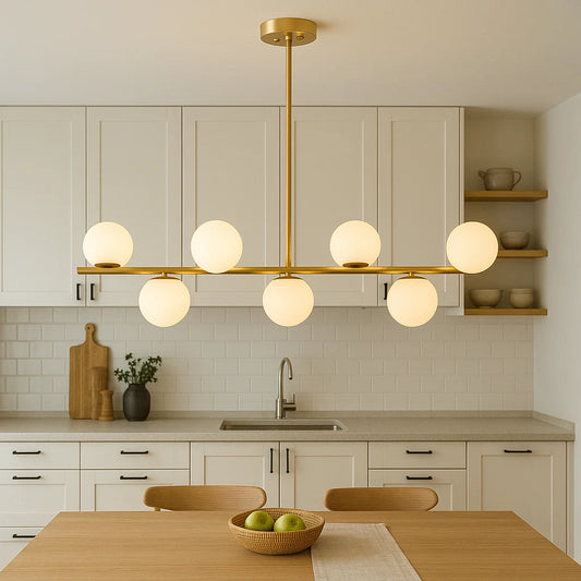 Gold Linear Pendant Light with Globe Shades